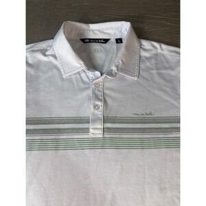 TravisMathew Mens White Green Striped Short Sleeve Polo Shirt Size M